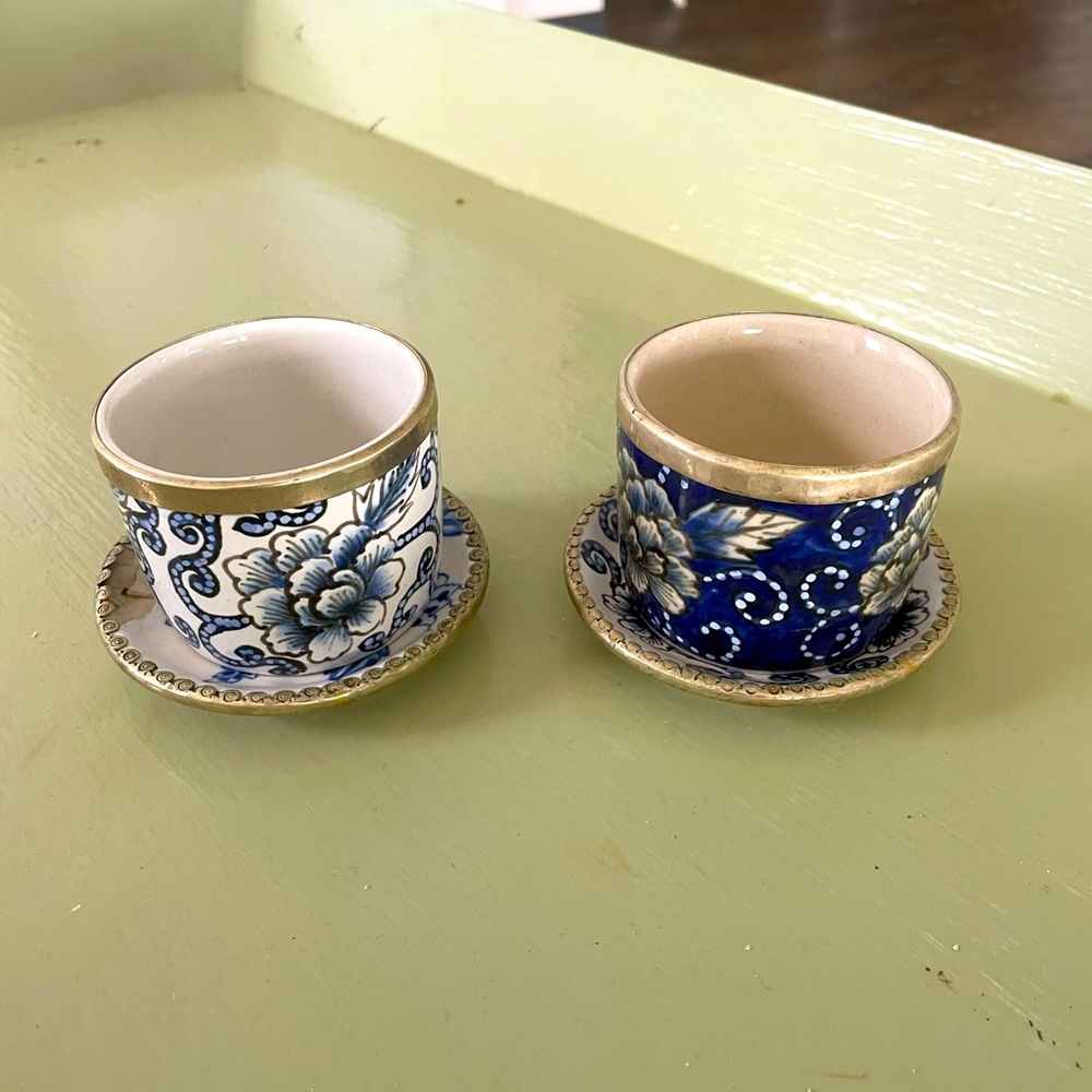 TWO COFFEE CUPS.HANDCRAFTED WITH SILVER TRIMS